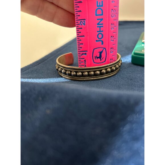 Vintage Sterling Silver Cuff Bracelet With Beaded Design By Mexico - Picture 9 of 9